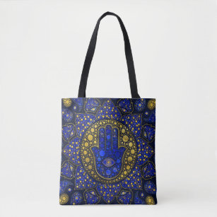 Tote Bag Main Hamsa - Main de Fatima Dot Art Lapis Lazuli