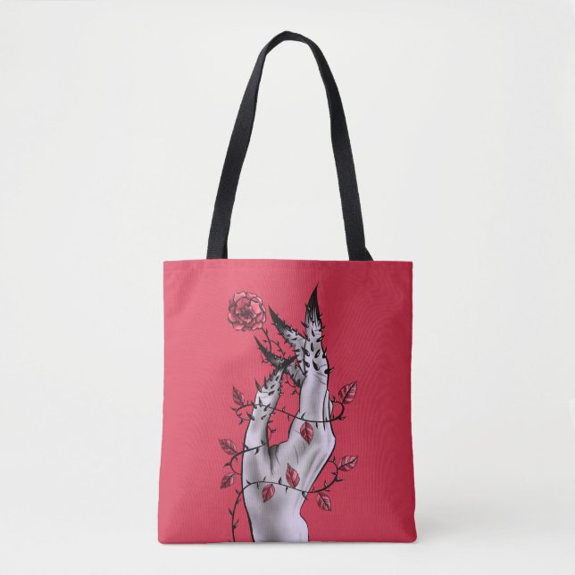 Tote Bag Main Horreur avec Imaginaire foncé gothique Rose (Devant)