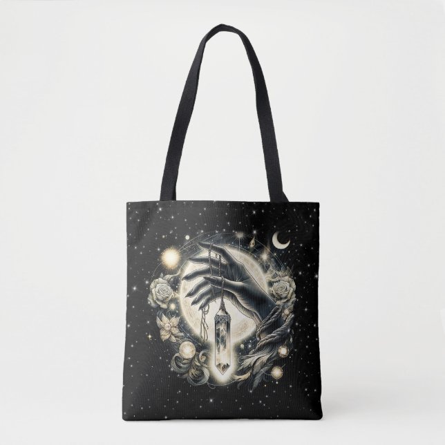 Tote Bag Main tenant un cristal sous le clair de lune (Devant)