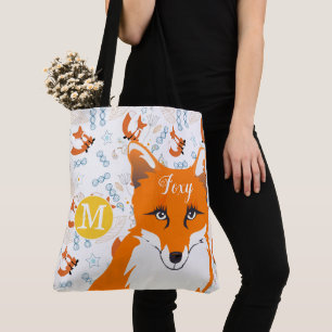 Tote Bag Main tiré Fox Coeur Jaune Corail Bleu Orange
