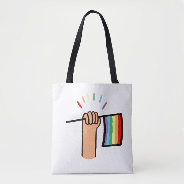 Tote Bag Main tirée à la main avec un drapeau arc-en-ciel (Devant)