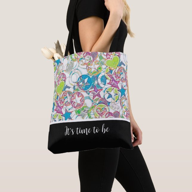 Tote Bag Main Tirée Par EDDArt - Étoiles Et Coeurs 1 (De près)