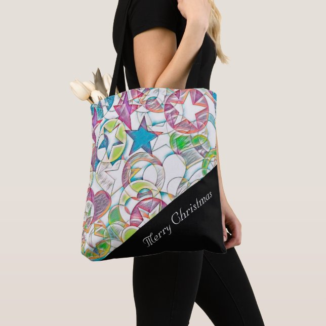 Tote Bag Main Tirée Par EDDArt - Étoiles Et Coeurs 1 (De près)