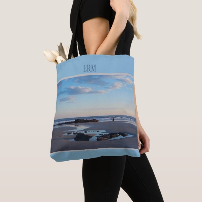 Tote Bag Maine Beach Bleu à basse marée Monogramme (De près)