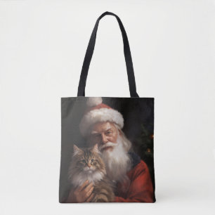 Tote Bag Maine Coon avec le Père Noël Festive Noël
