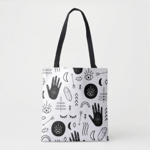 Tote Bag Mains magiques, lune, motif ethnique.