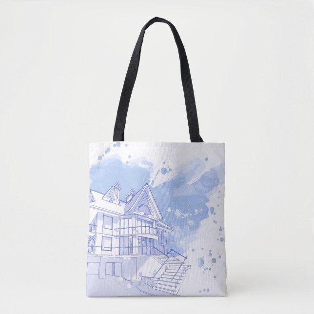 Tote Bag maison : aspiration d'aquarelle (Devant)