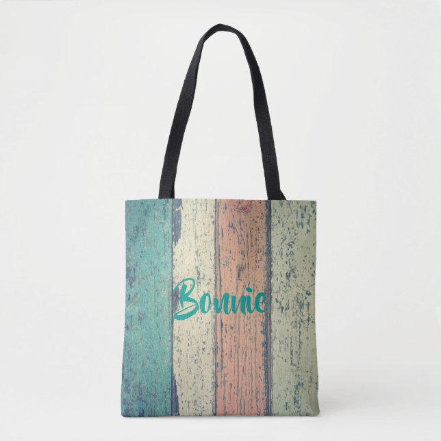 Tote Bag Maison de plage en bois peint côté océan rayé (Devant)
