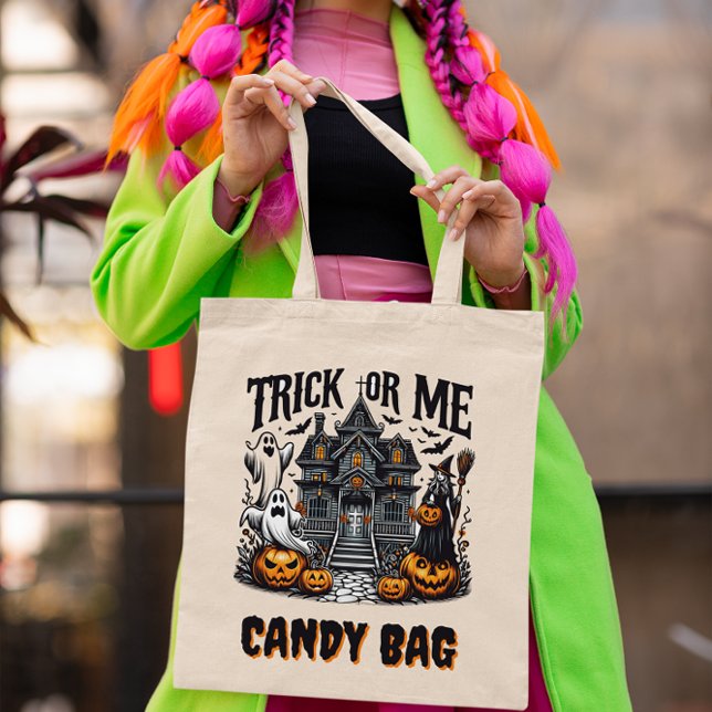 Tote Bag Maison éffrayante d'Halloween avec fantômes et cit (Créateur téléchargé)