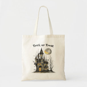Tote Bag Maison éffrayante Halloween Tricot ou traitement