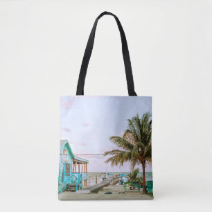 TOTE BAG MAISON EN BOIS BLEU PRÈS DU CORPS D'EAU