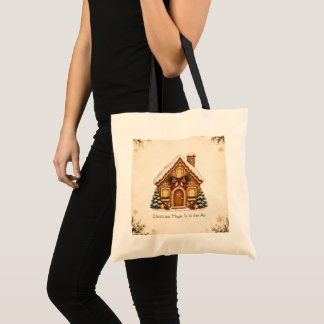 Tote Bag Maison en pain d'épices nostalgique avec un nœud r