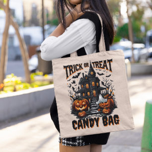 Tote Bag Maison et citrouilles hantés pour Halloween