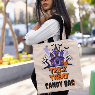 Tote Bag Maison hantée avec fantômes et chauves-souris