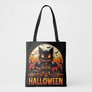 Tote Bag Maison hantée de chat monstre effrayant Halloween