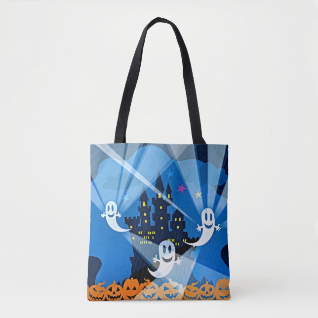 Tote Bag Maison hantée, fantôme et Citrouilles (Devant)