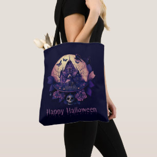 Tote Bag Maison Hantée Gothique Violet Sombre Joyeux Hallow