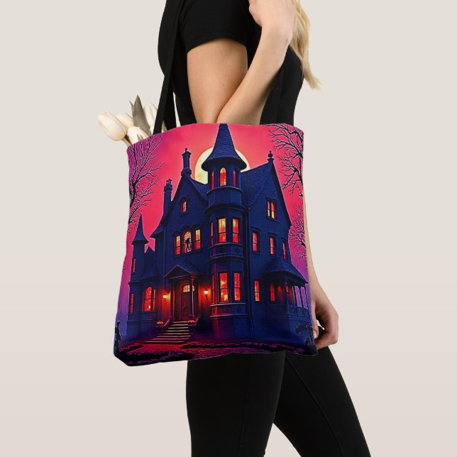 Tote Bag Maison Haunted éffrayant à Dusk Design (De près)