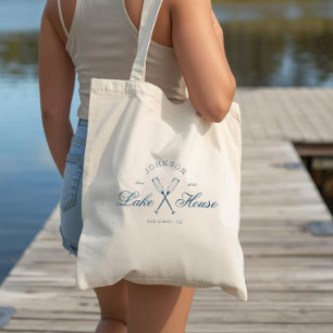 Tote Bag Maison Rustique Moderne au Lac Rames Bleu Marine C