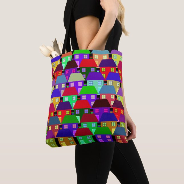 TOTE BAG MAISONS COMMUNAUTÉ MAISON COLORÉE  (De près)
