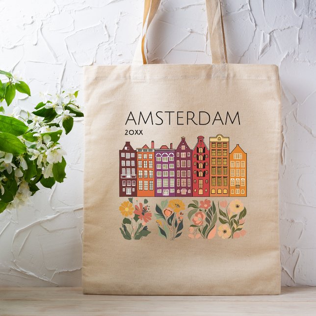 Tote Bag Maisons de canal floral d'Amsterdam (Créateur téléchargé)