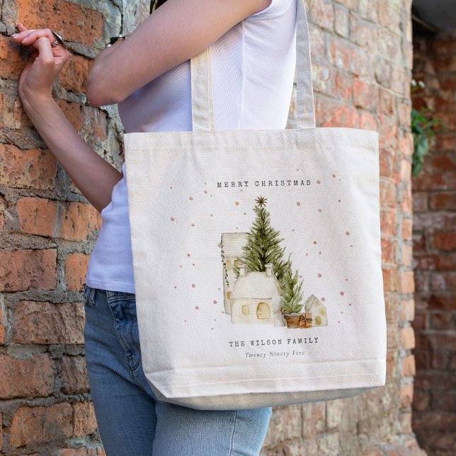 Tote Bag Maisons de neige blanches Joyeux voeux de Noël (Créateur téléchargé)