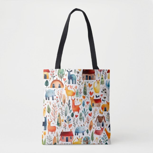 Tote Bag Maisons rouges et maisons mignonnes Feuille de pap (Devant)