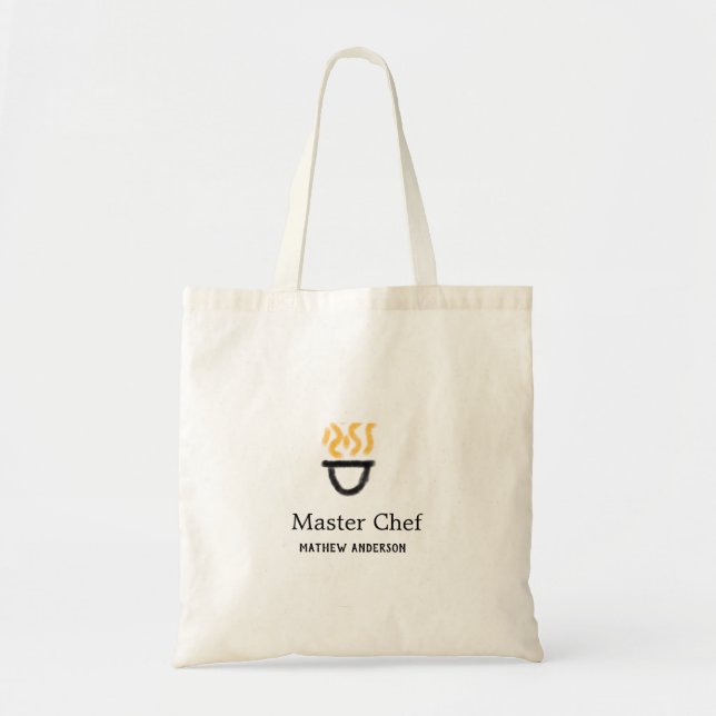Tote Bag Maître chef ajouter nom poêle noir feu fumée (Devant)