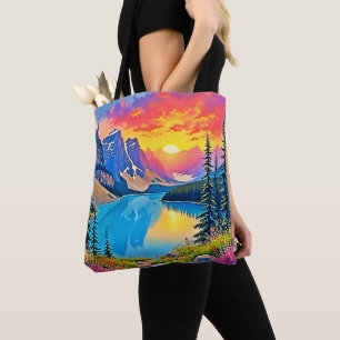 Tote Bag Majesté du lac de montagne au coucher du soleil
