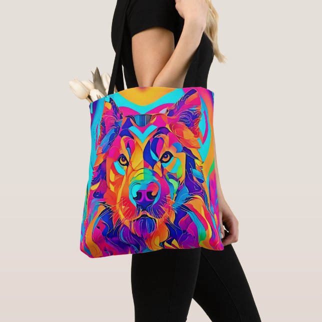 Tote Bag Majesté Loup Psychédélique (De près)