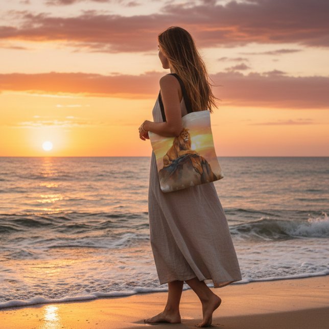 Tote Bag Majestic Lion Sunset - KIng of the Jungle Safari (Créateur téléchargé)