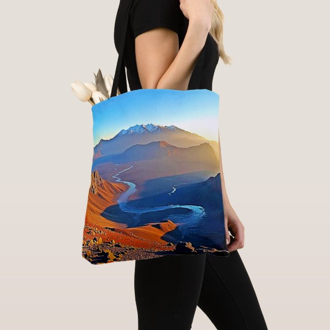 Tote Bag Majestic Mountain Valley Flow Design (De près)