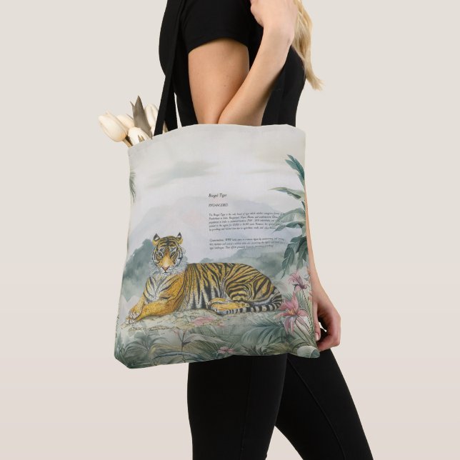 Tote Bag Majestueux Tigre Royal Bengale Peint À La Main (De près)