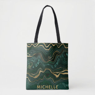 Tote Bag Malachite vert foncé et veines de strates de feuil