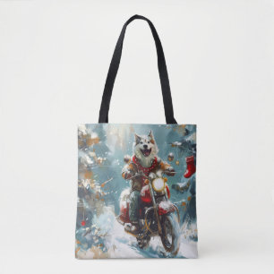 Tote Bag Malamute d'Alaska à moto Noël 