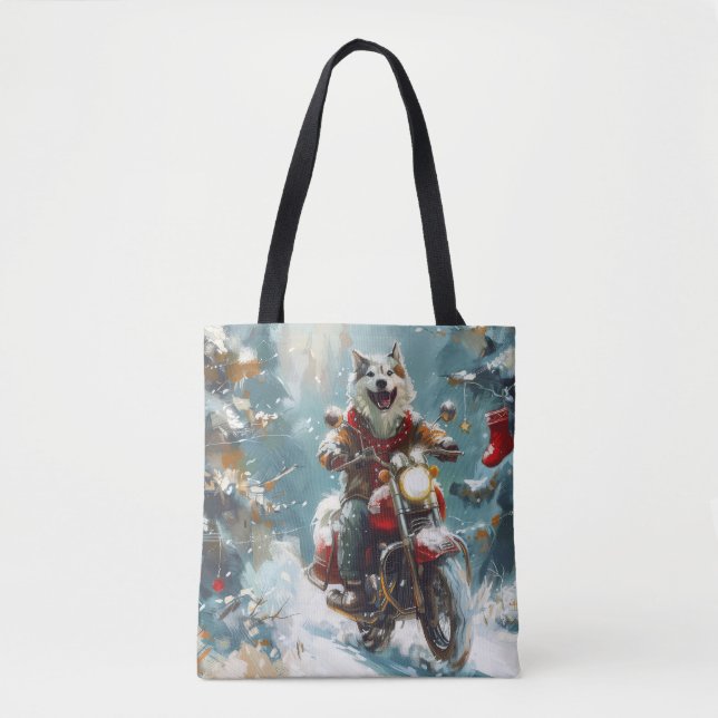Tote Bag Malamute d'Alaska à moto Noël  (Devant)
