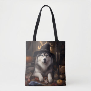 Tote Bag Malamute d'Alaska Citrouilles Halloween Épouvantab