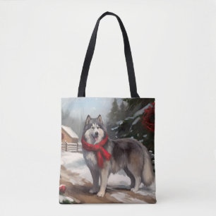 Tote Bag Malamute d'Alaska dans la neige Noël