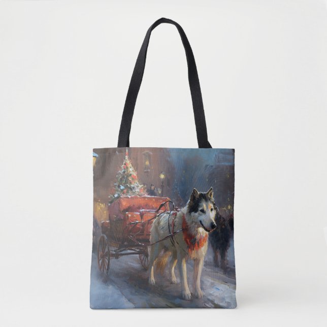 Tote Bag Malamute d'Alaska Saison de Noël festive (Devant)