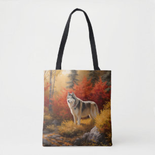 Tote Bag Malamute en Alaska à l'automne Feuilles automne in
