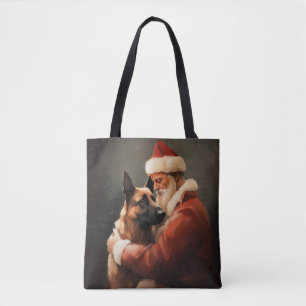 Tote Bag Malinois Belge avec le Père Noël en Fête de Noël