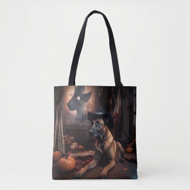 Tote Bag Malinois Belge Citrouilles Halloween Épouvantable (Devant)