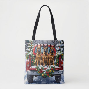 Tote Bag Malinois belge Noël Camion Rouge Fêtes
