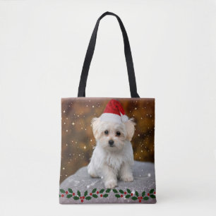 Tote Bag Maltese Puppy fête Noël