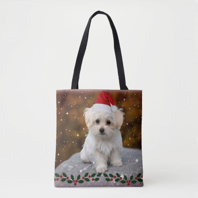 Tote Bag Maltese Puppy fête Noël (Devant)