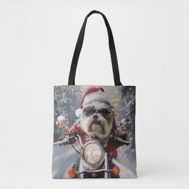 Tote Bag Malti Tzu Chien équitation Moto Noël (Devant)