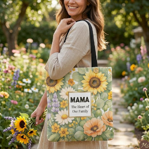 Tote Bag MAMA Aquarelle Florale Cadre en Or Faux Artwork