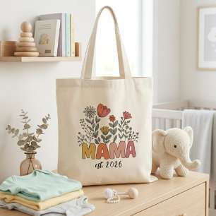 Tote Bag Mama Botanique Année Rétro Floral Lettrage