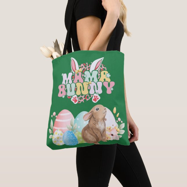 Tote Bag MAMA Bunny Groupe de Pâques Oeufs Hoppy Jour de Pâ (De près)