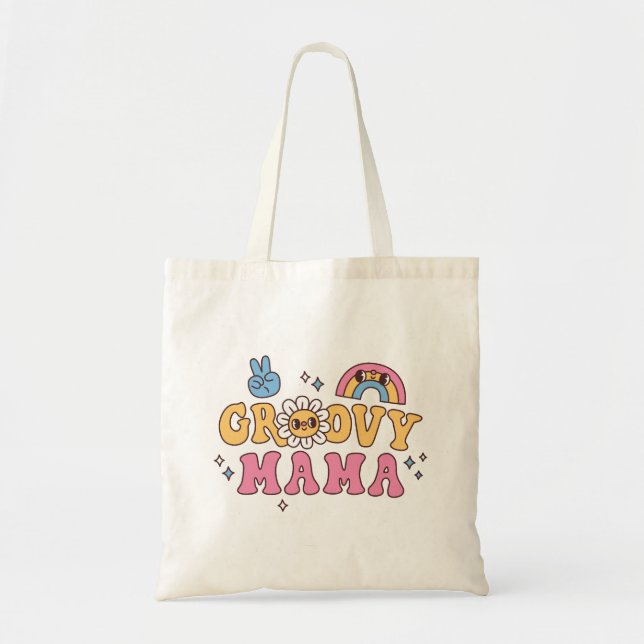 Tote Bag Mama Groovy Fleur et Arc-en-Ciel (Devant)